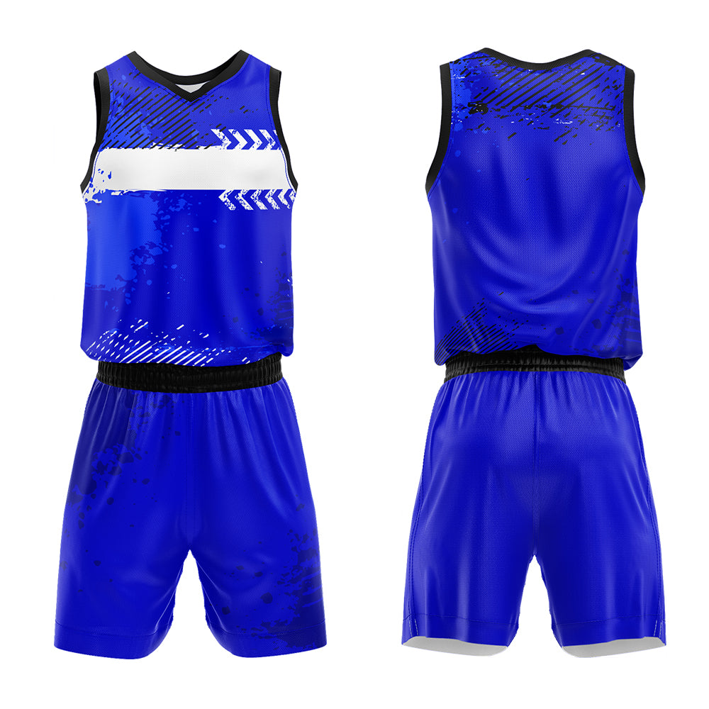 Uniforme de baloncesto azul personalizado con tu logotipo-nombre y número impresos