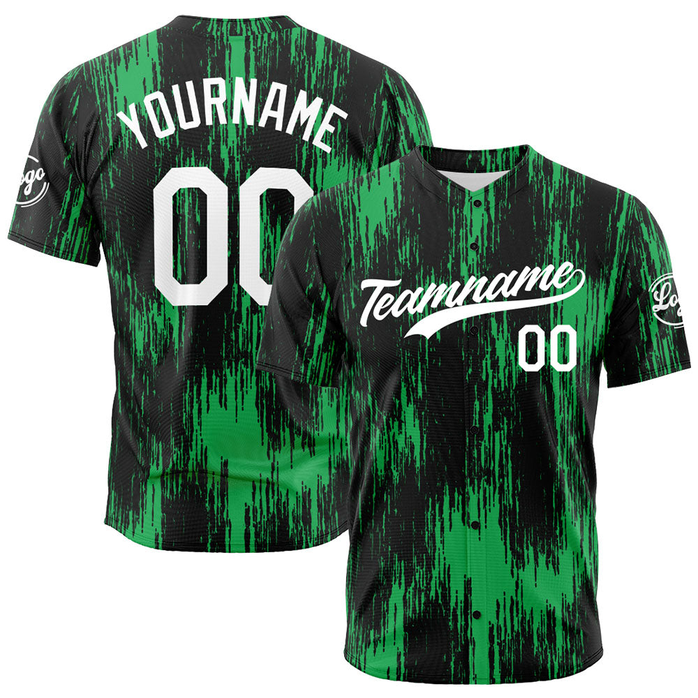 Camiseta de béisbol con dise?o personalizado estampado a todo color verde y negro
