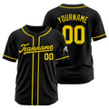 Camiseta de béisbol personalizada con diseño bordado & estilo hip hop & color negro y amarillo