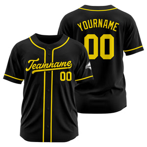 Camiseta de béisbol personalizada con diseño bordado & estilo hip hop & color negro y amarillo