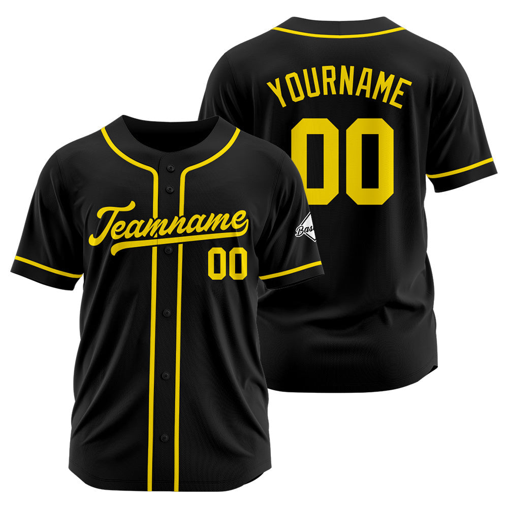 Camiseta de béisbol personalizada con diseño bordado & estilo hip hop & color negro y amarillo