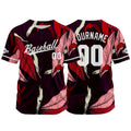 Camiseta de béisbol con dise?o personalizado estampado completo en rojo y negro