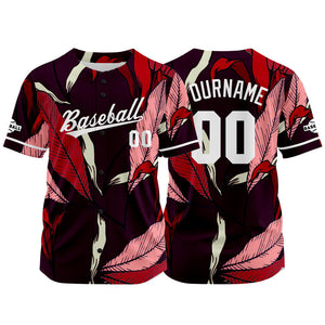 Camiseta de béisbol con dise?o personalizado estampado completo en rojo y negro