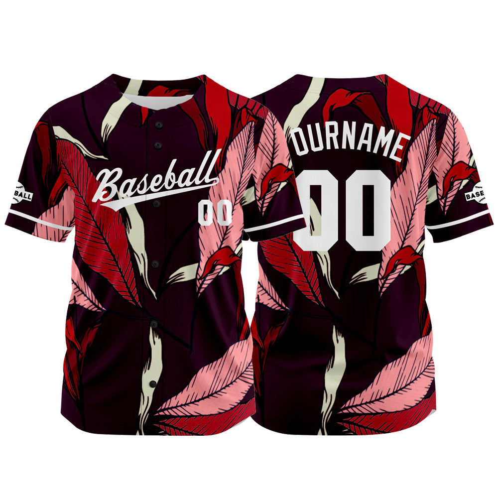 Camiseta de béisbol con dise?o personalizado estampado completo en rojo y negro