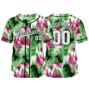 Dise?o personalizado de camiseta de béisbol con estampado completo en verde y rosa