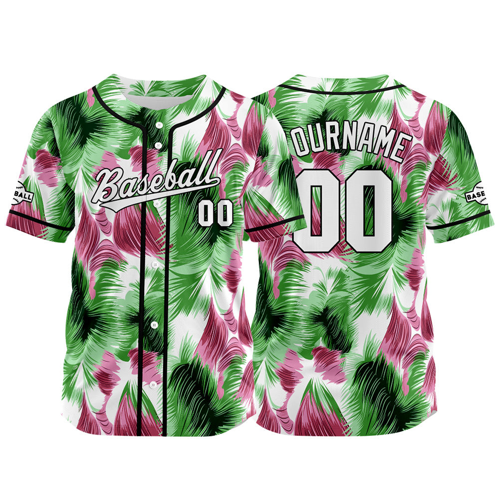 Dise?o personalizado de camiseta de béisbol con estampado completo en verde y rosa