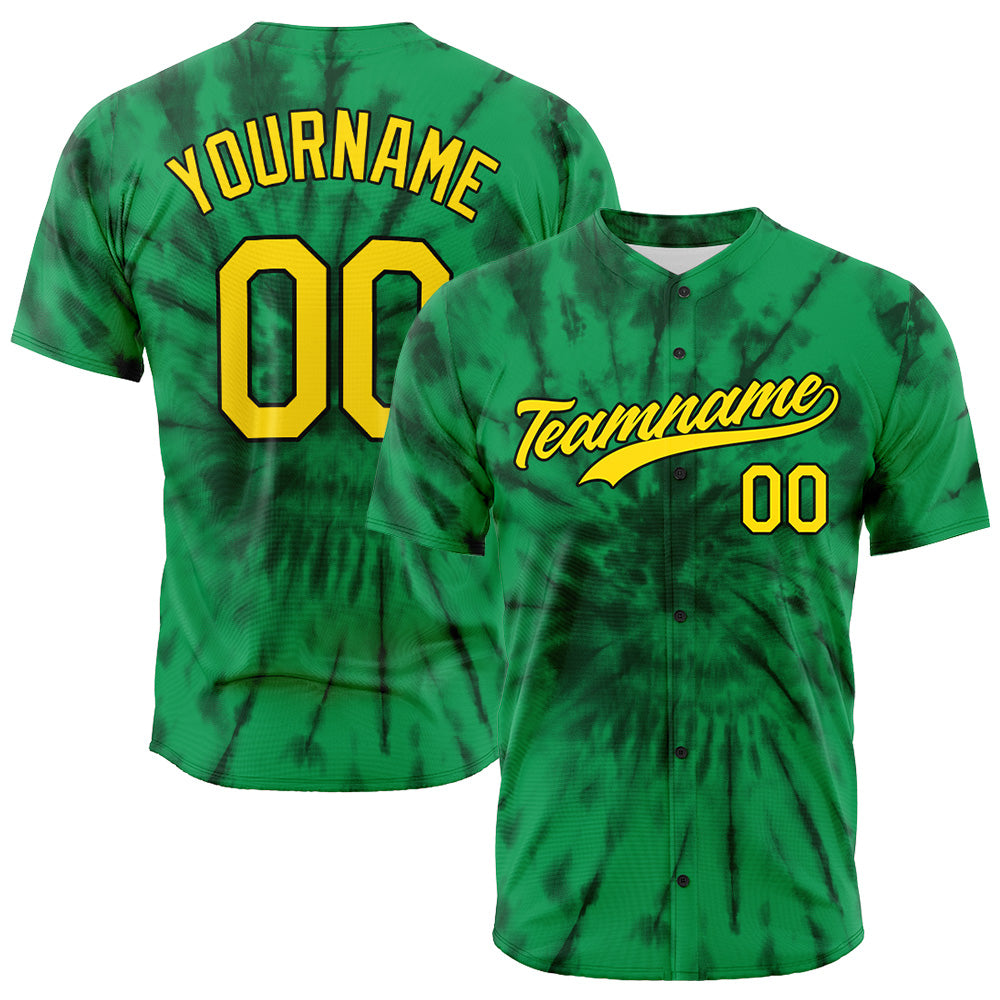 Camiseta de béisbol con dise?o personalizado de estampado completo color verde te?ido anudado