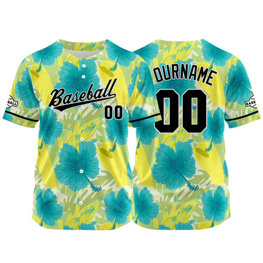 Camiseta de béisbol con dise?o personalizado estampado a todo color verde y amarillo