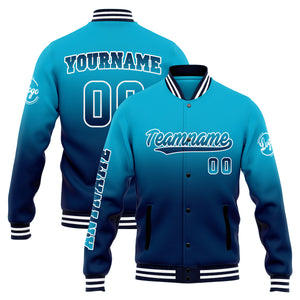 Chaqueta universitaria personalizada estilo Letterman para hombres-mujeres y jóvenes-color aguamarina y azul oscuro