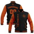 Chaquetas universitarias impermeables negras y naranja oscuro personalizadas con nombre-número y logotipo bordados a medida