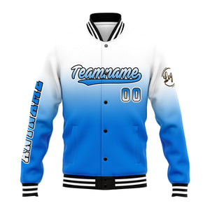 Chaqueta universitaria personalizada estilo Letterman para hombres-mujeres y jóvenes-color blanco y azul