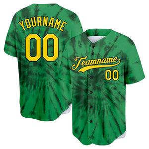 custom full print design authentic green tie-dyed baseball jersey