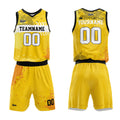 Uniforme de baloncesto amarillo personalizado con tu logotipo-nombre y número impresos