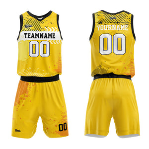 Uniforme de baloncesto amarillo personalizado con tu logotipo-nombre y número impresos