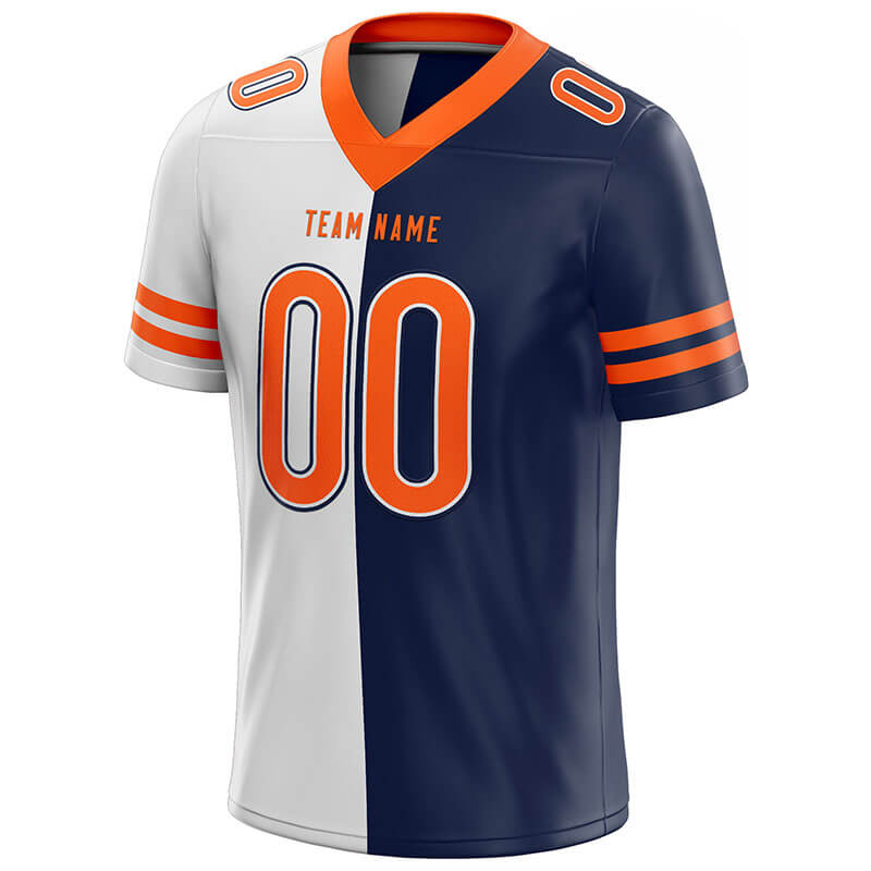 custom authentic split fashion football jersey orange-white-navy mesh