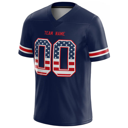 team customized authentic usa flag football jersey navy-red-white mesh