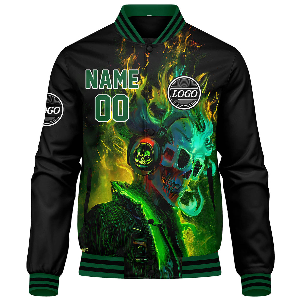 Chaqueta universitaria personalizada estilo Letterman para hombres-mujeres y jóvenes-color verde y negro