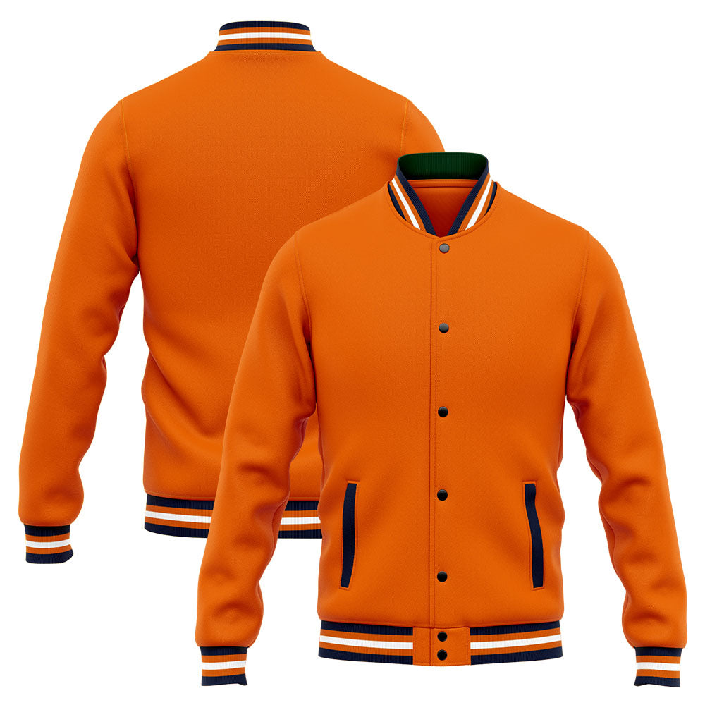 Chaqueta universitaria personalizada estilo Letterman para hombres-mujeres y jóvenes-color azul marino y naranja