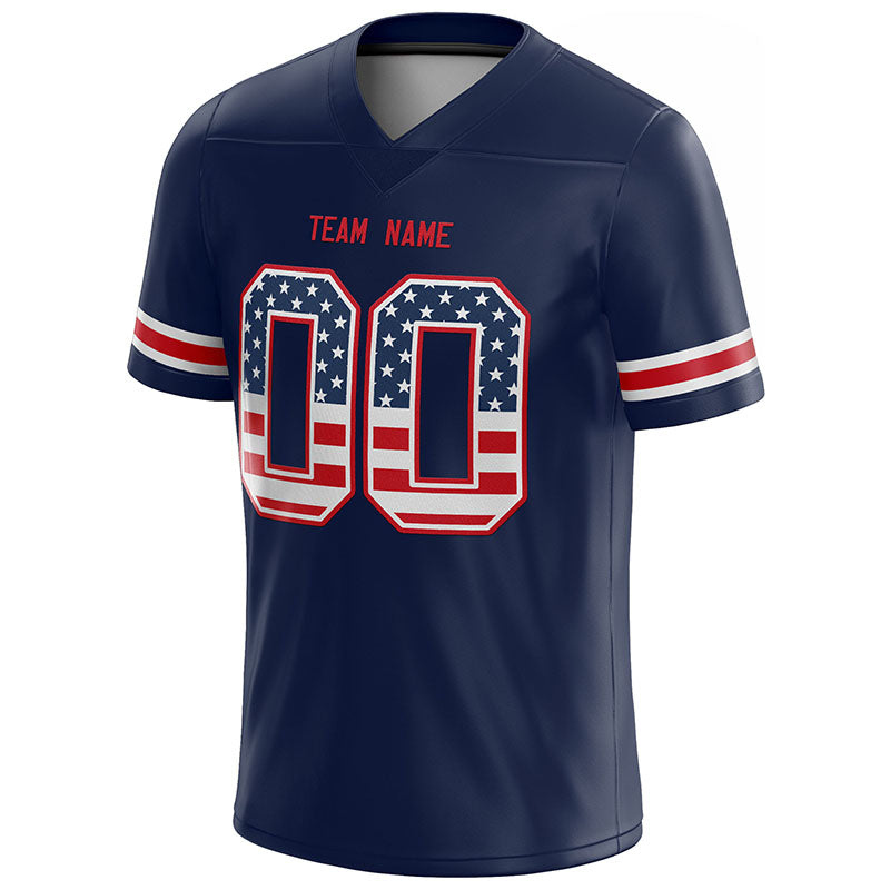 team customized authentic usa flag football jersey red-navy-white mesh
