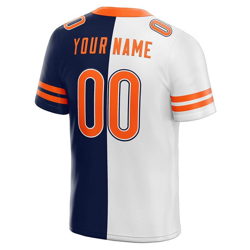 custom authentic split fashion football jersey white-navy-orange mesh