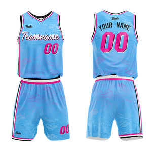 Uniforme de baloncesto azul claro personalizado con tu logotipo-nombre y número impresos