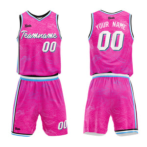 Uniforme de baloncesto rosa fucsia personalizado con tu logotipo-nombre y número impresos