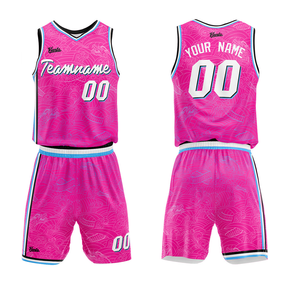 Uniforme de baloncesto rosa fucsia personalizado con tu logotipo-nombre y número impresos