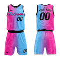 Uniforme de baloncesto personalizado rosa fucsia y azul claro con tu logotipo-nombre y número impresos
