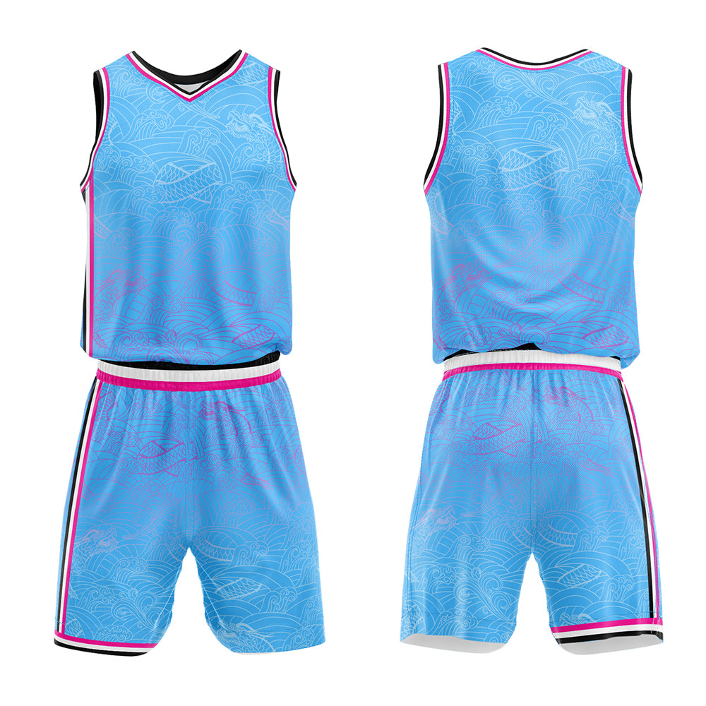 Uniforme de baloncesto azul claro personalizado con tu logotipo-nombre y número impresos
