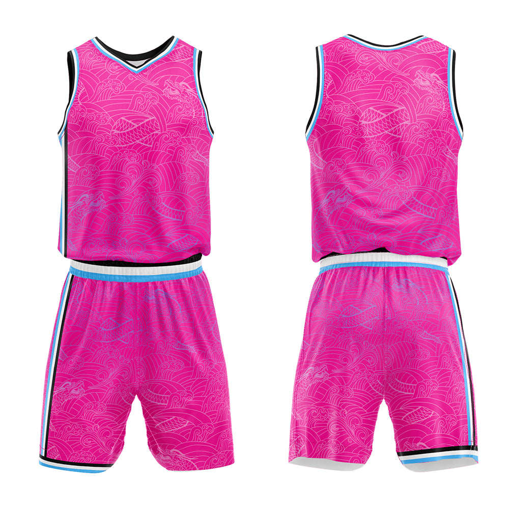 Uniforme de baloncesto rosa fucsia personalizado con tu logotipo-nombre y número impresos