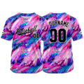 Camiseta de béisbol con dise?o personalizado estampado completo en rosa y azul