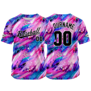Camiseta de béisbol con dise?o personalizado estampado completo en rosa y azul