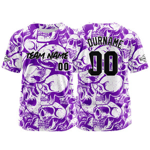 Camiseta de béisbol personalizada para hombres mujeres ni?os y jóvenes con bordados e impresión en morado y blanco