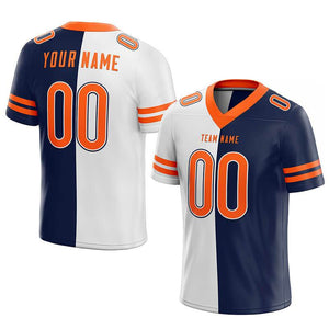 custom authentic split fashion football jersey white-navy-orange mesh
