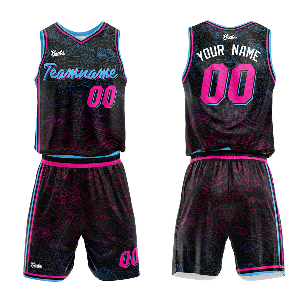 Uniforme de baloncesto negro personalizado con tu logotipo-nombre y número impresos
