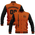 Chaquetas universitarias impermeables negras y naranja oscuro personalizadas con nombre-número y logotipo bordados a medida