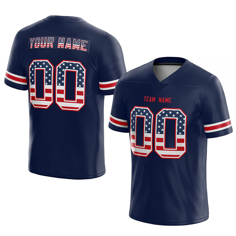team customized authentic usa flag football jersey red-navy-white mesh