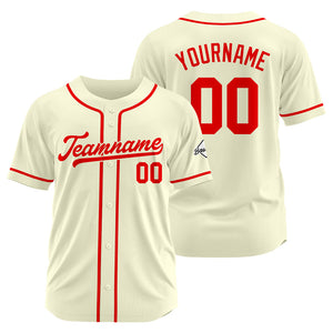Camiseta de béisbol personalizada con diseño bordado & estilo hip hop & color crema-rojo