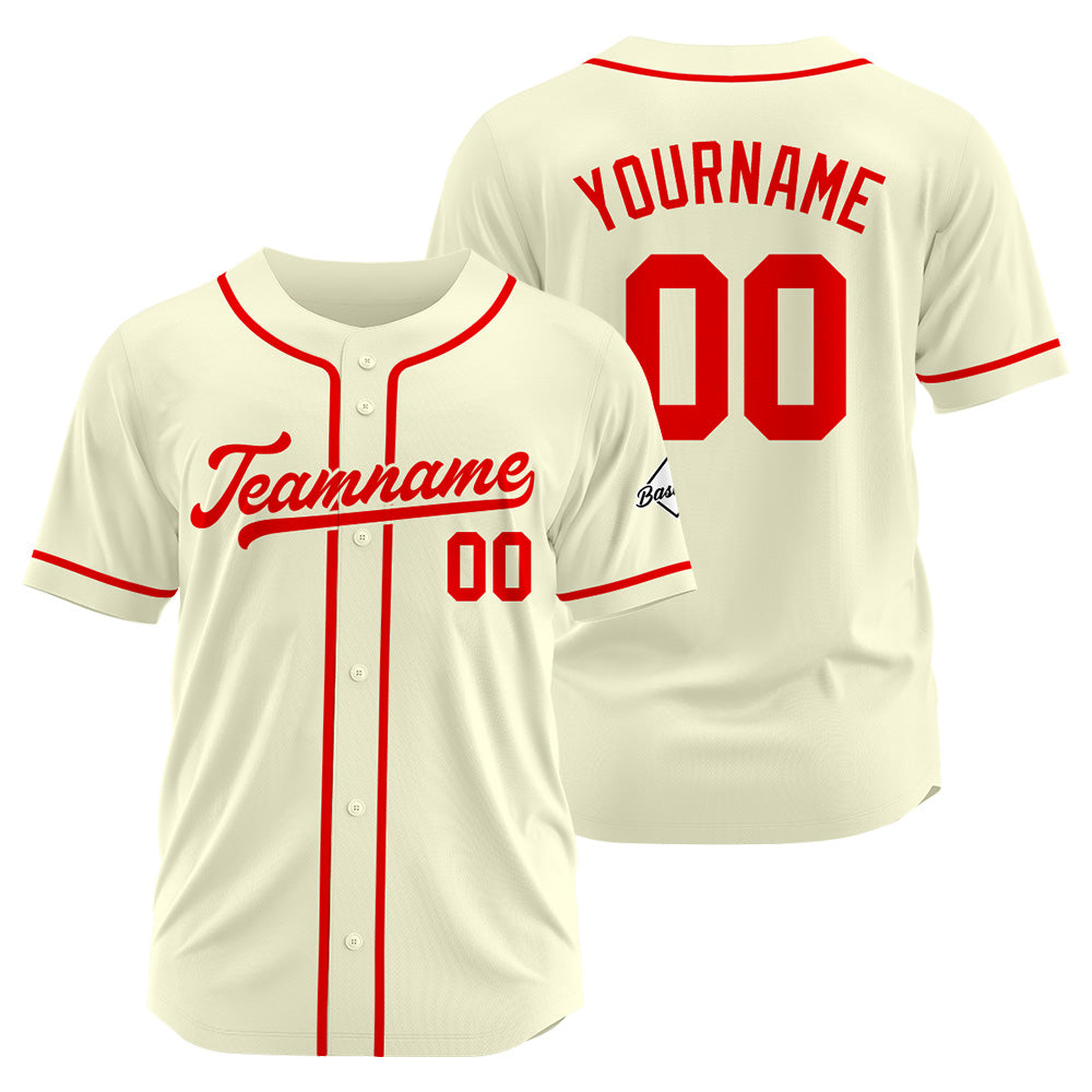 Camiseta de béisbol personalizada con diseño bordado & estilo hip hop & color crema-rojo