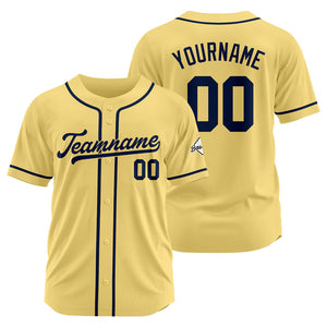 Camiseta de béisbol personalizada con diseño bordado & estilo hip hop & color dorado y azul marino
