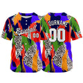 Camiseta de béisbol con dise?o personalizado estampado completo en azul y rojo