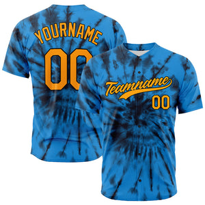 Camiseta de béisbol con dise?o personalizado de estampado completo color azul te?ido anudado