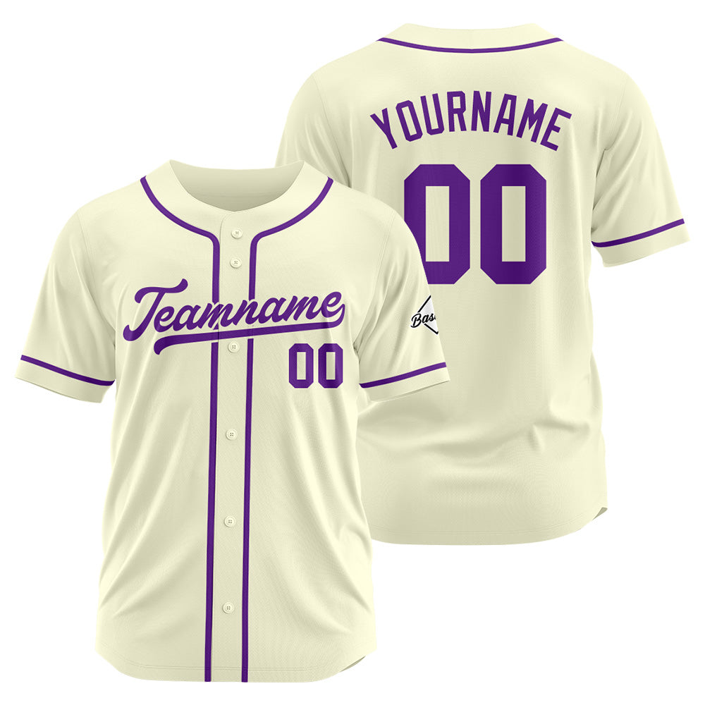 Camiseta de béisbol personalizada con diseño bordado & estilo hip hop & color crema-morado