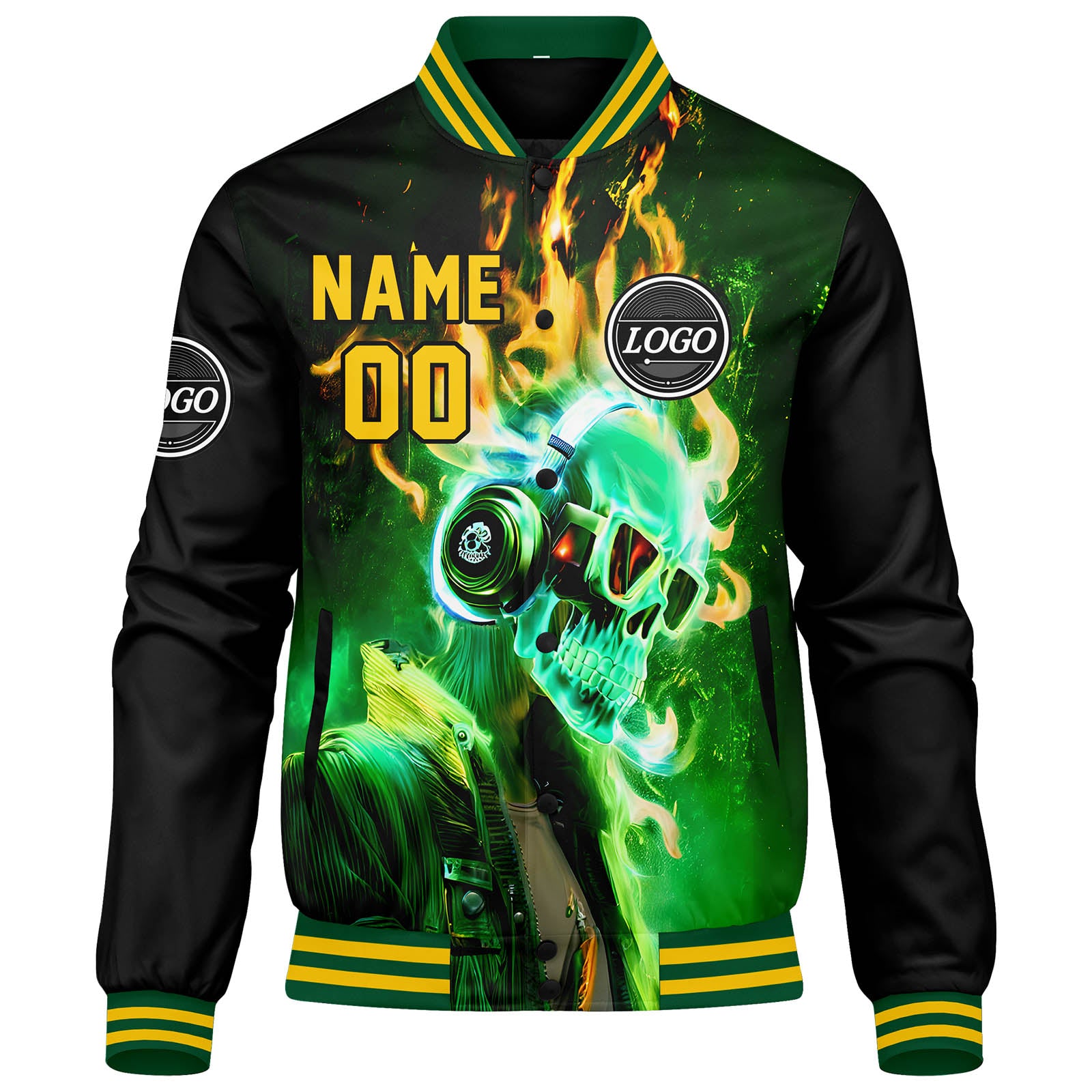 Chaqueta universitaria personalizada estilo Letterman para hombres-mujeres y jóvenes-color verde y amarillo