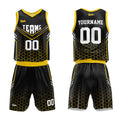 Uniforme de baloncesto personalizado negro y amarillo con tu logotipo-nombre y número impresos