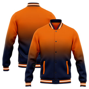 Chaqueta universitaria personalizada estilo Letterman para hombres-mujeres y jóvenes-color azul marino y naranja