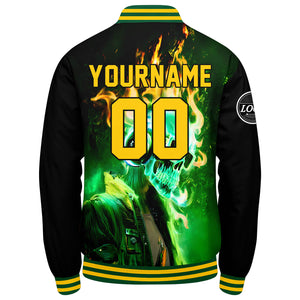 Chaqueta universitaria personalizada estilo Letterman para hombres-mujeres y jóvenes-color verde y amarillo