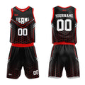 Uniforme de baloncesto personalizado en negro y rojo con tu logotipo-nombre y número impresos