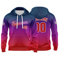 Sudadera con capucha personalizada con degradado para hombre-mujer-niña o niño Estampa tu logotipo-nombre o número en azul-morado o rojo