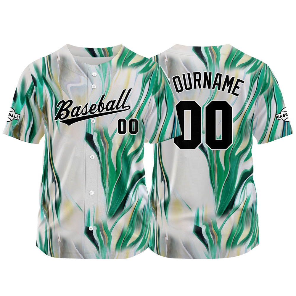 Camiseta de béisbol con dise?o personalizado estampado a todo color verde y blanco